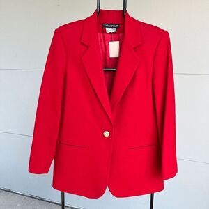 Vintage Classic Red Wool Single Button Blazer Oversized Fit - SZ 6